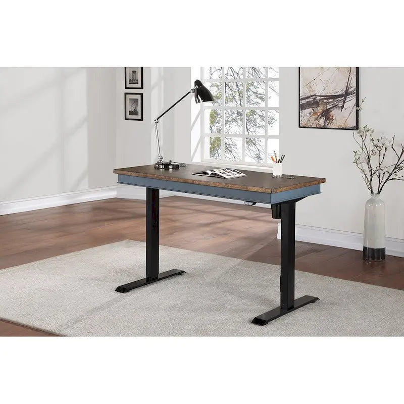 Farmhouse Electric Sit/Stand Desk, Height Adjustable Table, Blue