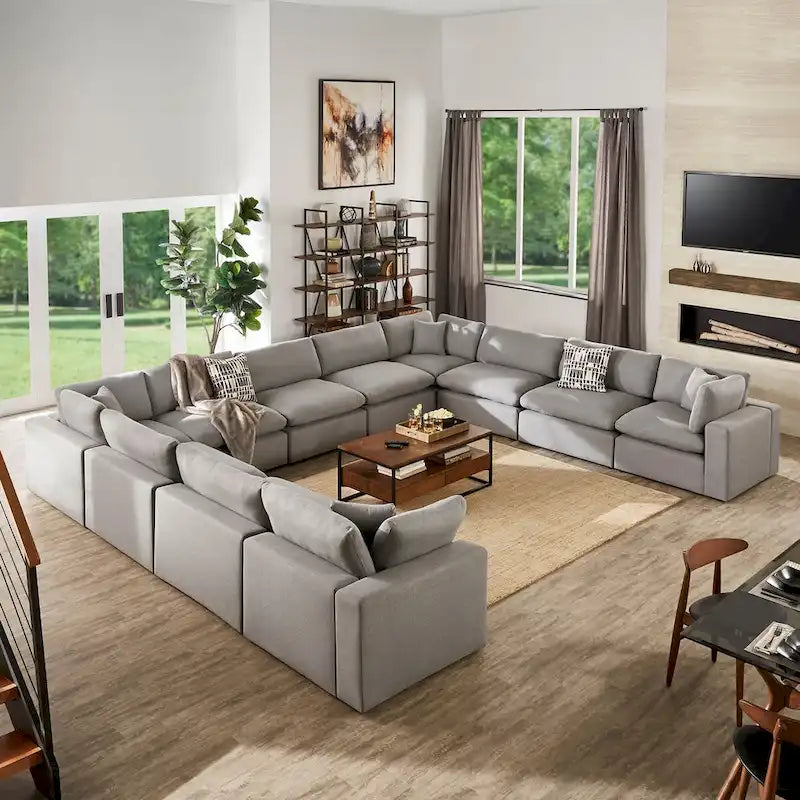 Anka Grey Linen Down Filled Cushioned 11-Seat Sectional Sofa by iNSPIRE Q Modern