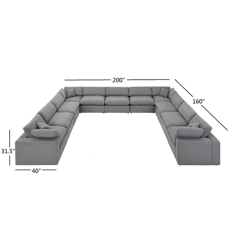 Anka Grey Linen Down Filled Cushioned 11-Seat Sectional Sofa by iNSPIRE Q Modern