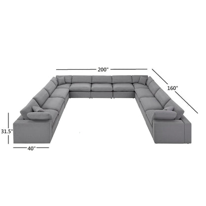 Anka Grey Linen Down Filled Cushioned 11-Seat Sectional Sofa by iNSPIRE Q Modern