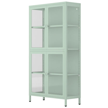 Four Glass Door Storage Cabinet with Adjustable Shelves and Feet Cold-Rolled Steel Sideboard Furniture