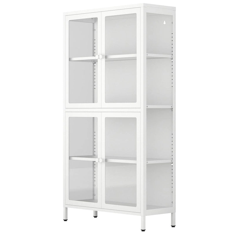 Four Glass Door Storage Cabinet with Adjustable Shelves and Feet Cold-Rolled Steel Sideboard Furniture