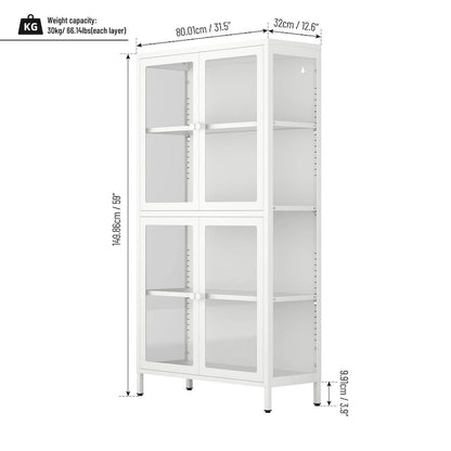 Four Glass Door Storage Cabinet with Adjustable Shelves and Feet Cold-Rolled Steel Sideboard Furniture