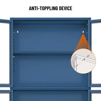 Four Glass Door Storage Cabinet with Adjustable Shelves and Feet Cold-Rolled Steel Sideboard Furniture