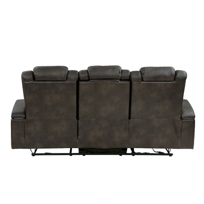 Mia 83 Inch Power Double Recliner Sofa, Gray Faux Leather, USB, Drop Table
