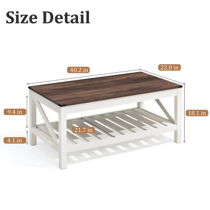 VredHom Coffee Table Center Table Tea Table with Shelf - 18.1 in H x 40.2 in W x 22 in D