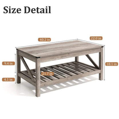 VredHom Coffee Table Center Table Tea Table with Shelf - 18.1 in H x 40.2 in W x 22 in D