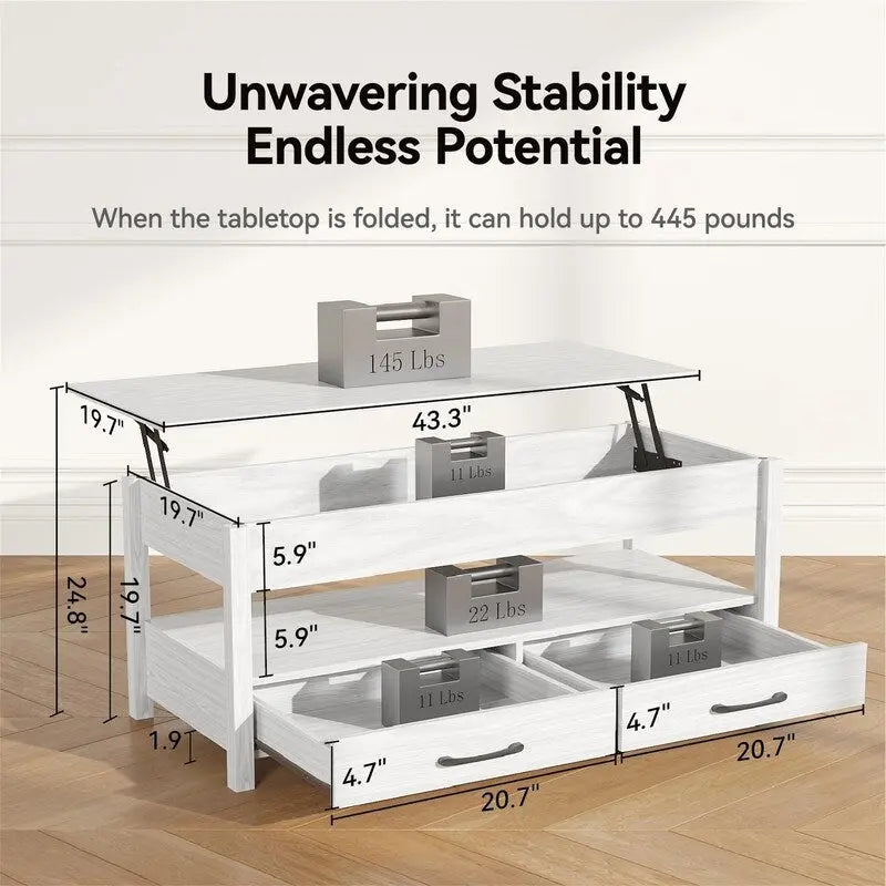 Lift Top Coffee Table - 19.7D x 43.3W x 24.8H