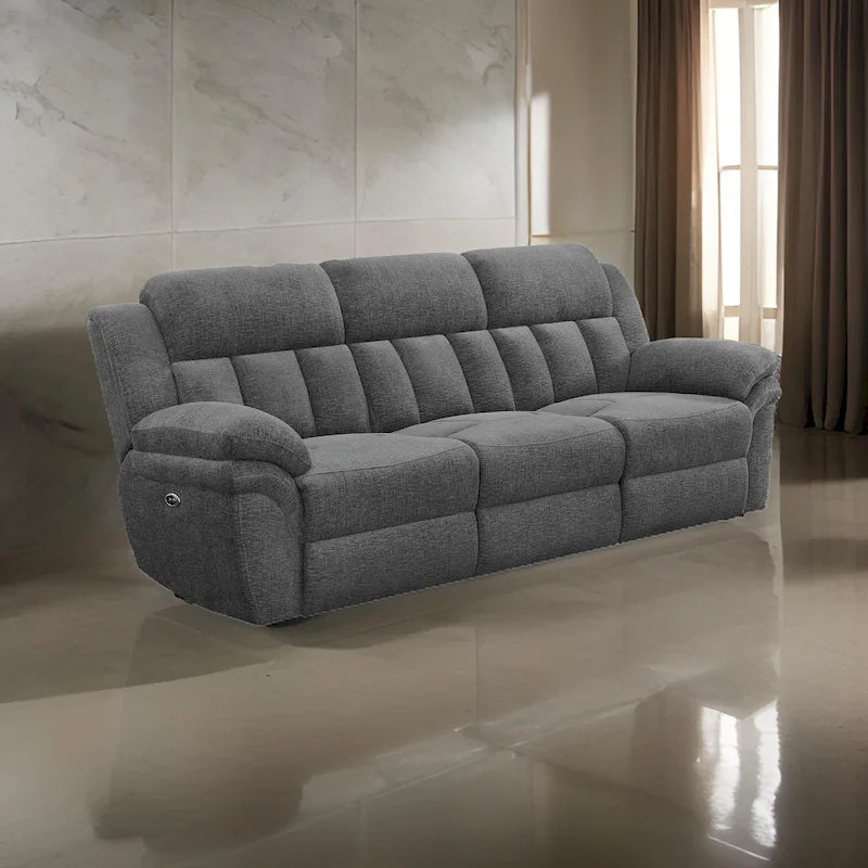 Diko 99 Inch Dual Power Recliner Sofa, Cushioned Tufted Seats, Gray Finish