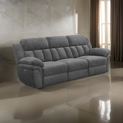Diko 99 Inch Dual Power Recliner Sofa, Cushioned Tufted Seats, Gray Finish