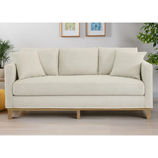 Brookside Jolene 3-Seater Upholstered Sofa with Wood Base and Throw Pillows