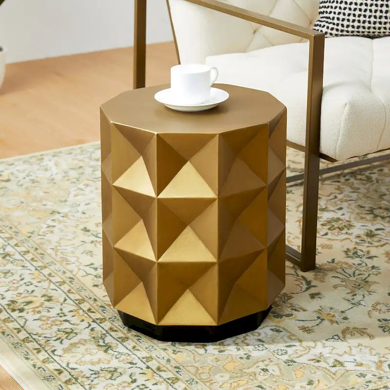 Glitzhome 17H Antique Gold MGO Geometric Side Table or Accent Stool - 14L x 14W x 17H