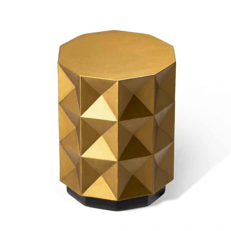 Glitzhome 17H Antique Gold MGO Geometric Side Table or Accent Stool - 14L x 14W x 17H