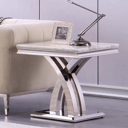 Modern Metal End Table with Square Gloss Top and X-Cross Base