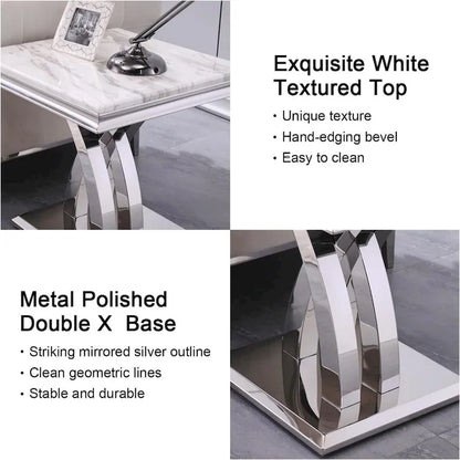 Modern Metal End Table with Square Gloss Top and X-Cross Base