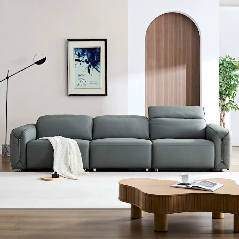Modern 3-Seater Leather Sofa for Living Room, Comfy Sofa Couch with Extra Deep Seats, Adjustable Headrests