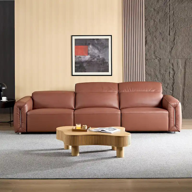 Modern 3-Seater Leather Sofa for Living Room, Comfy Sofa Couch with Extra Deep Seats, Adjustable Headrests