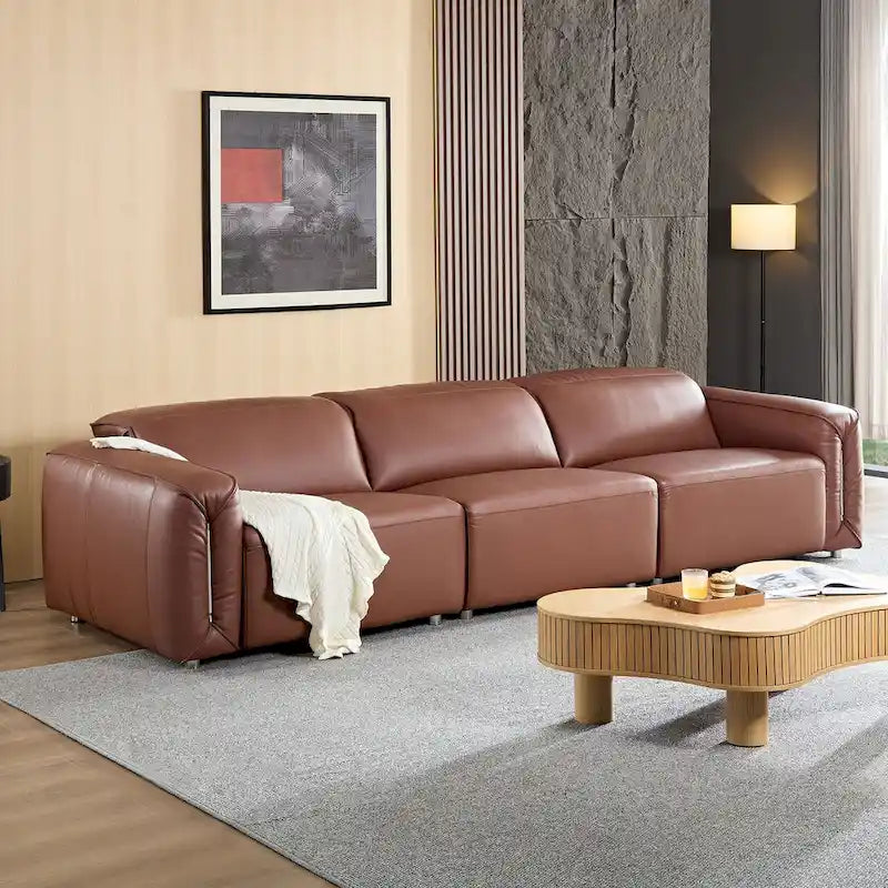 Modern 3-Seater Leather Sofa for Living Room, Comfy Sofa Couch with Extra Deep Seats, Adjustable Headrests