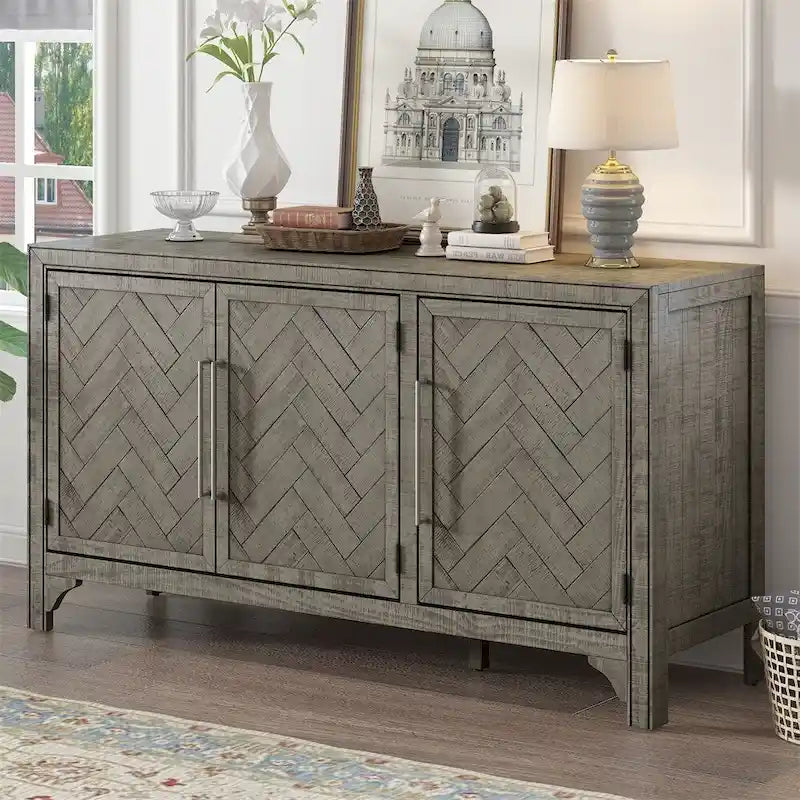 Wood Storage Cabinet Sideboard with Adjustable Shelves and 3 Doors