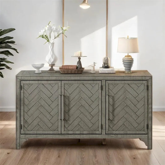 Wood Storage Cabinet Sideboard with Adjustable Shelves and 3 Doors