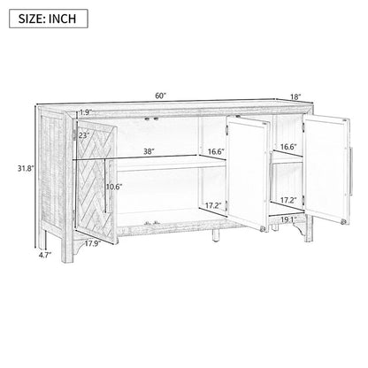 Wood Storage Cabinet Sideboard with Adjustable Shelves and 3 Doors