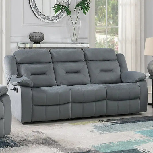 Velvet Upholstered Manual Motion Recliner Sofa with USB Port
