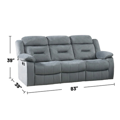 Velvet Upholstered Manual Motion Recliner Sofa with USB Port