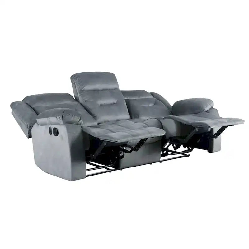 Velvet Upholstered Manual Motion Recliner Sofa with USB Port