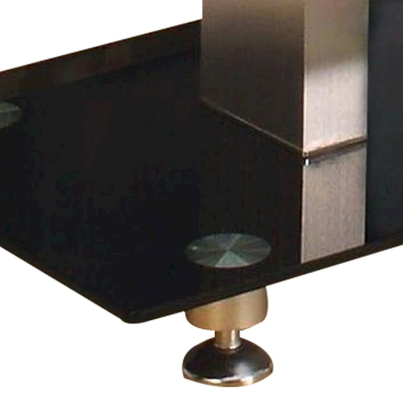 60 Inch TV Entertainment Console, Long Glass Media Shelf, Chrome Accents