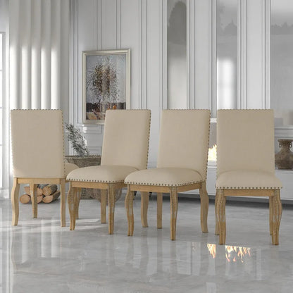 Set of 4 Wood Upholstered Dining Chairs with Nailhead Trim