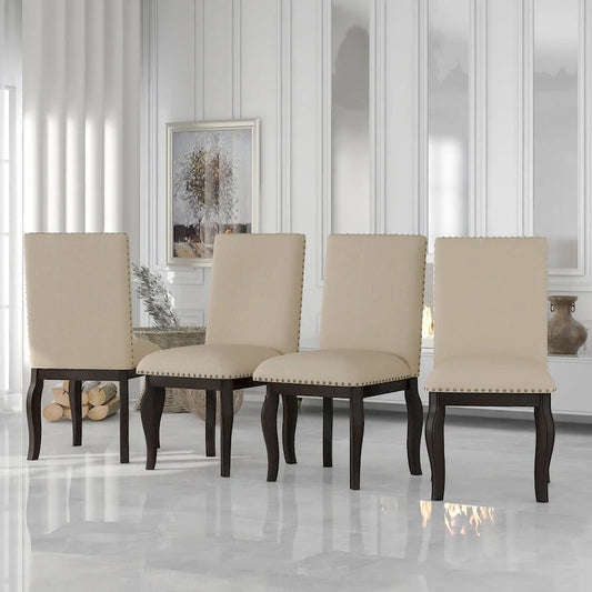 Set of 4 Wood Upholstered Dining Chairs with Nailhead Trim