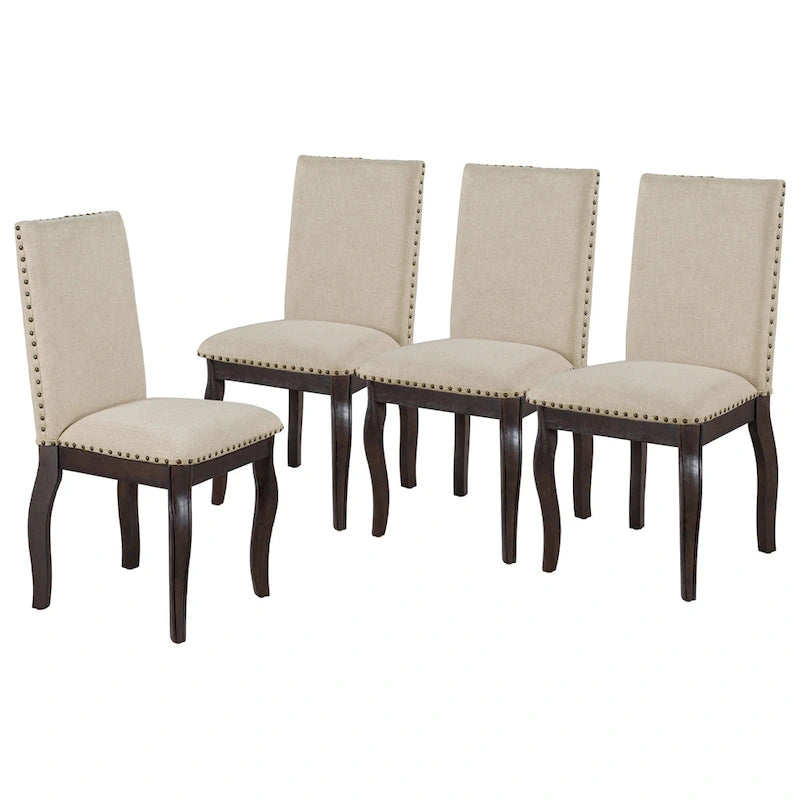 Set of 4 Wood Upholstered Dining Chairs with Nailhead Trim