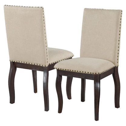 Set of 4 Wood Upholstered Dining Chairs with Nailhead Trim