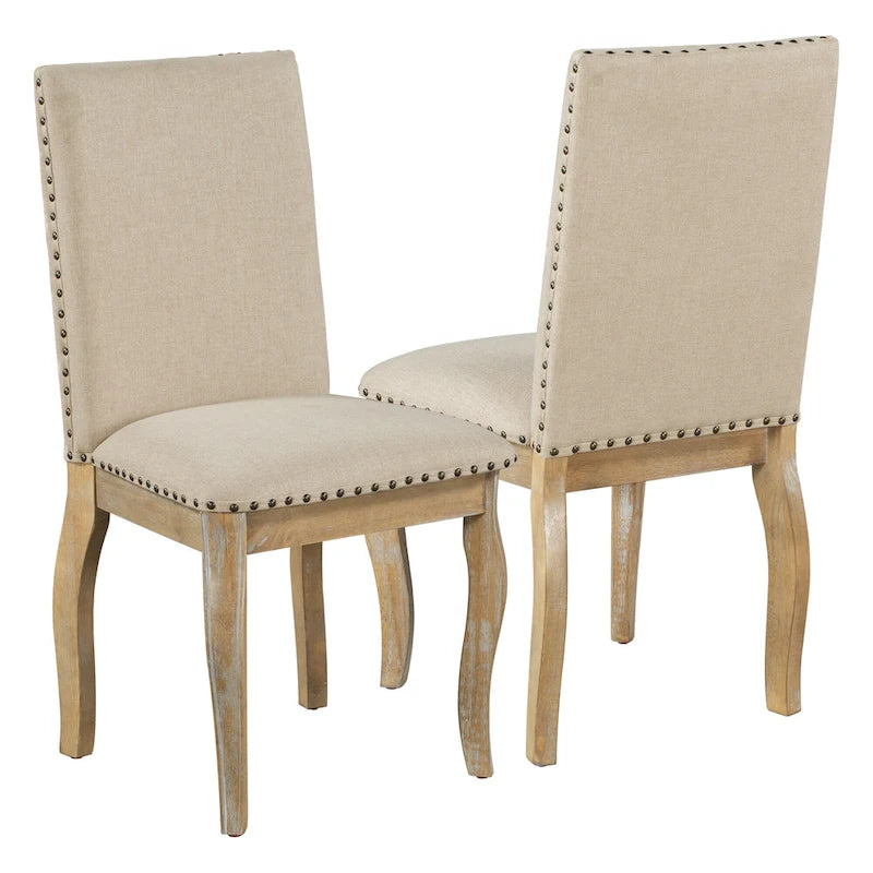 Set of 4 Wood Upholstered Dining Chairs with Nailhead Trim