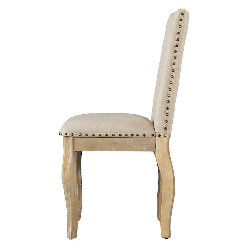 Set of 4 Wood Upholstered Dining Chairs with Nailhead Trim