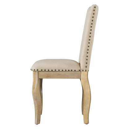 Set of 4 Wood Upholstered Dining Chairs with Nailhead Trim
