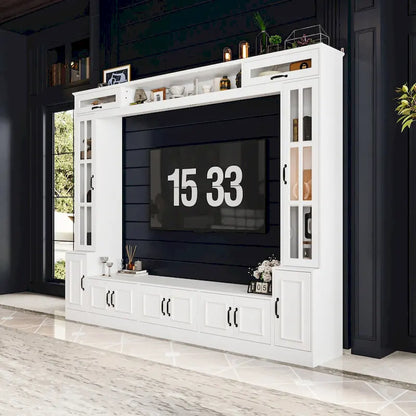 White Entertainment Unit with Multiple Storage Options Tempered Glass - 96.9