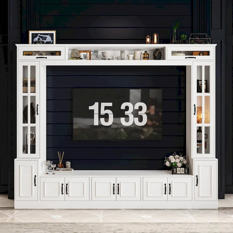 White Entertainment Unit with Multiple Storage Options Tempered Glass - 96.9