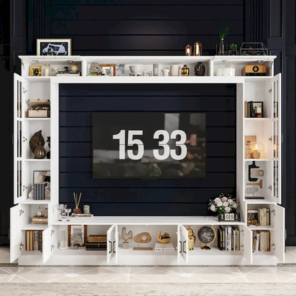 White Entertainment Unit with Multiple Storage Options Tempered Glass - 96.9