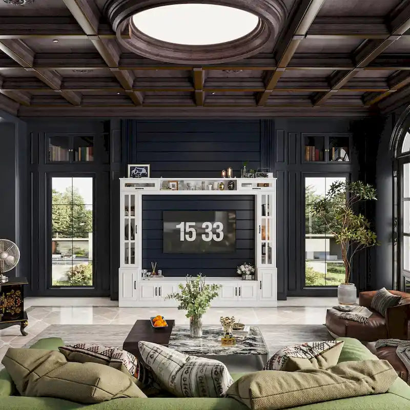 White Entertainment Unit with Multiple Storage Options Tempered Glass - 96.9