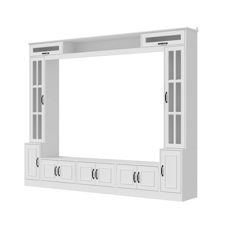 White Entertainment Unit with Multiple Storage Options Tempered Glass - 96.9