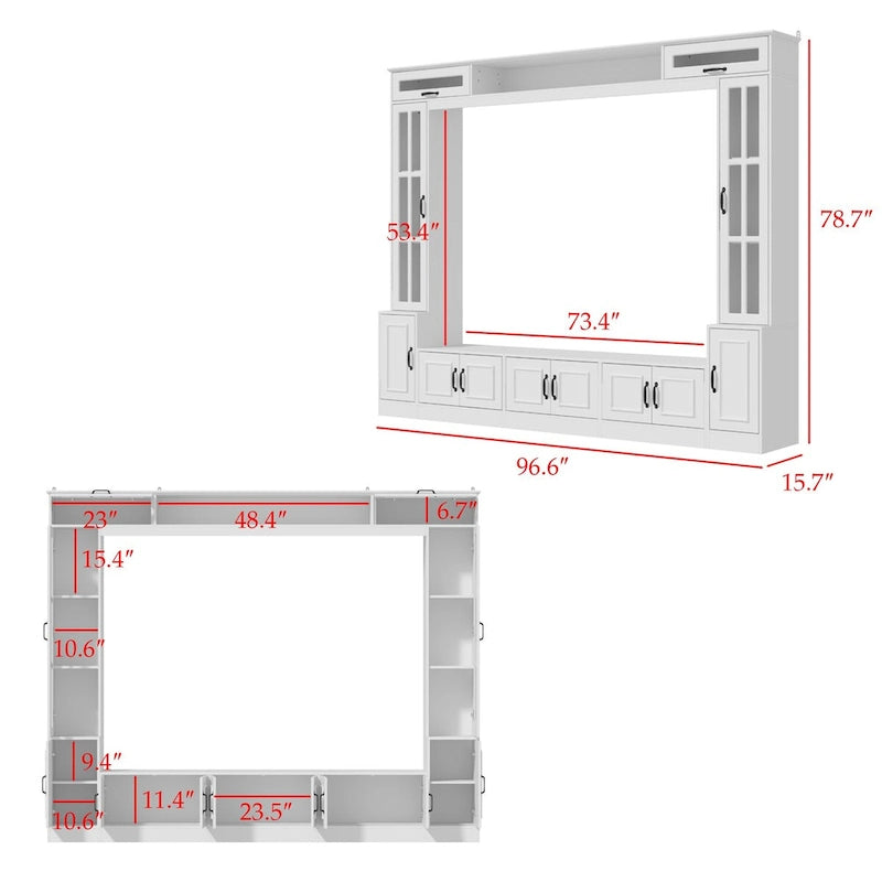 White Entertainment Unit with Multiple Storage Options Tempered Glass - 96.9