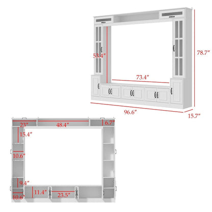 White Entertainment Unit with Multiple Storage Options Tempered Glass - 96.9