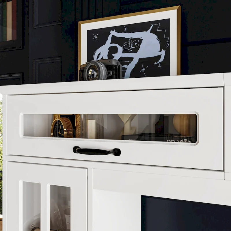 White Entertainment Unit with Multiple Storage Options Tempered Glass - 96.9