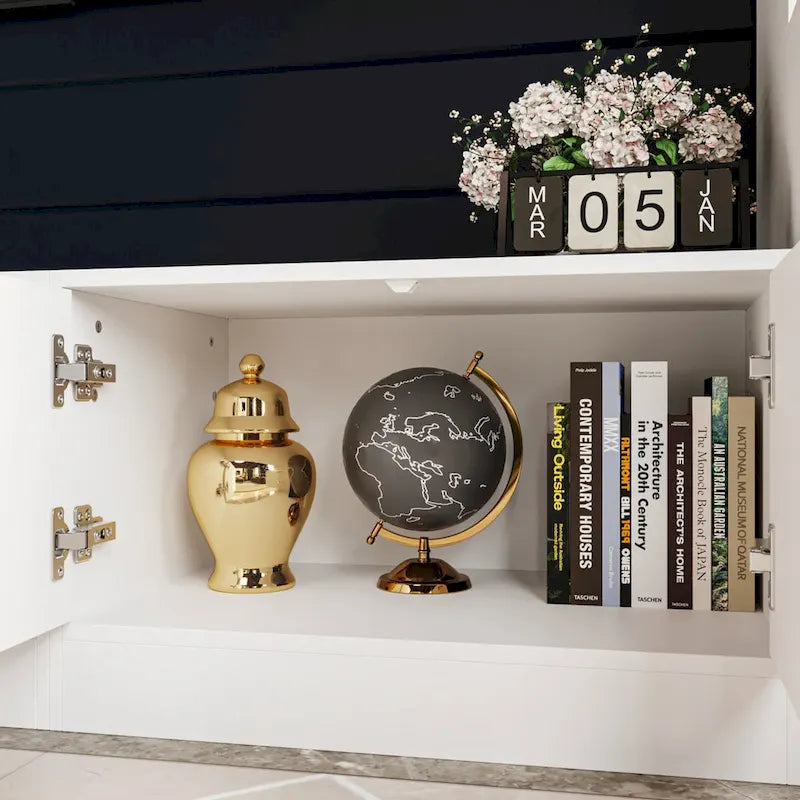 White Entertainment Unit with Multiple Storage Options Tempered Glass - 96.9