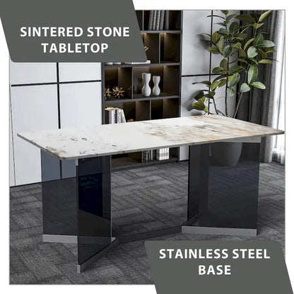 Oryn Rectangular Dining Table with Glass/Sintered Stone Top
