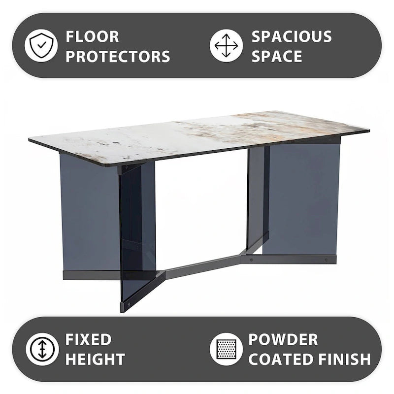 Oryn Rectangular Dining Table with Glass/Sintered Stone Top