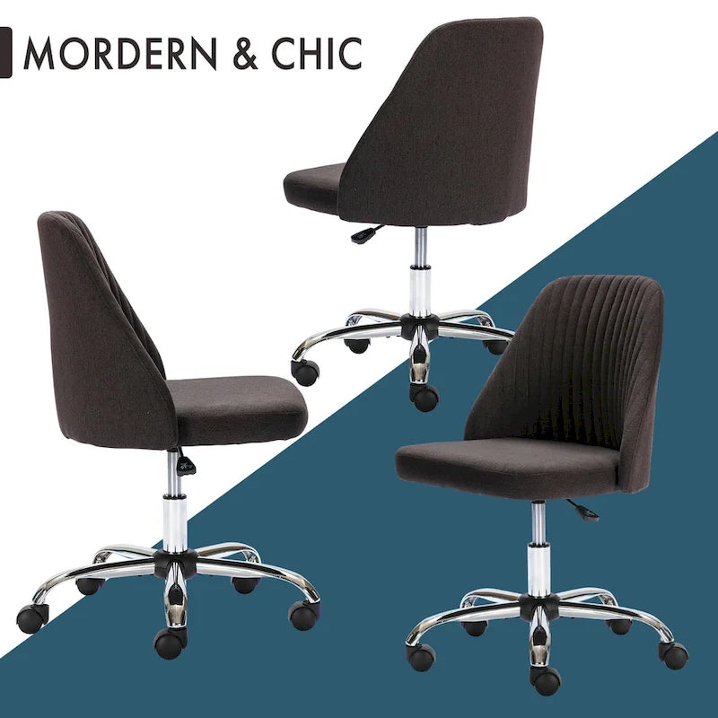 Office Desk Chair, Modern Cute Rolling Vanity Swivel Task Chairs with Wheels, Armless for Home, Bedrooms, Office, Study, Student