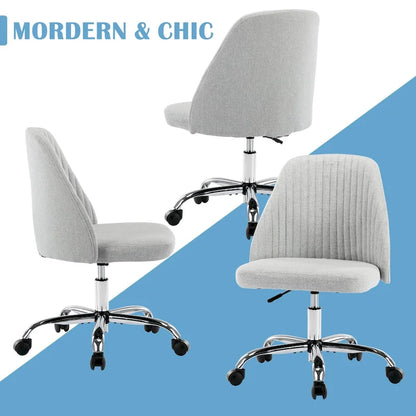 Office Desk Chair, Modern Cute Rolling Vanity Swivel Task Chairs with Wheels, Armless for Home, Bedrooms, Office, Study, Student