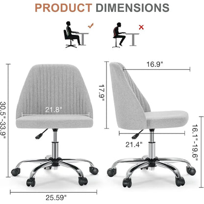 Office Desk Chair, Modern Cute Rolling Vanity Swivel Task Chairs with Wheels, Armless for Home, Bedrooms, Office, Study, Student